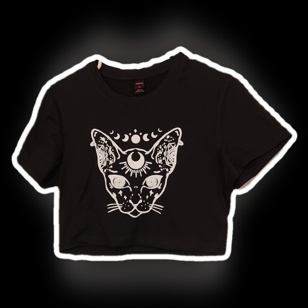 ❌️ [SOLD] ROMWE L Cat Head Shirt Moon Stars